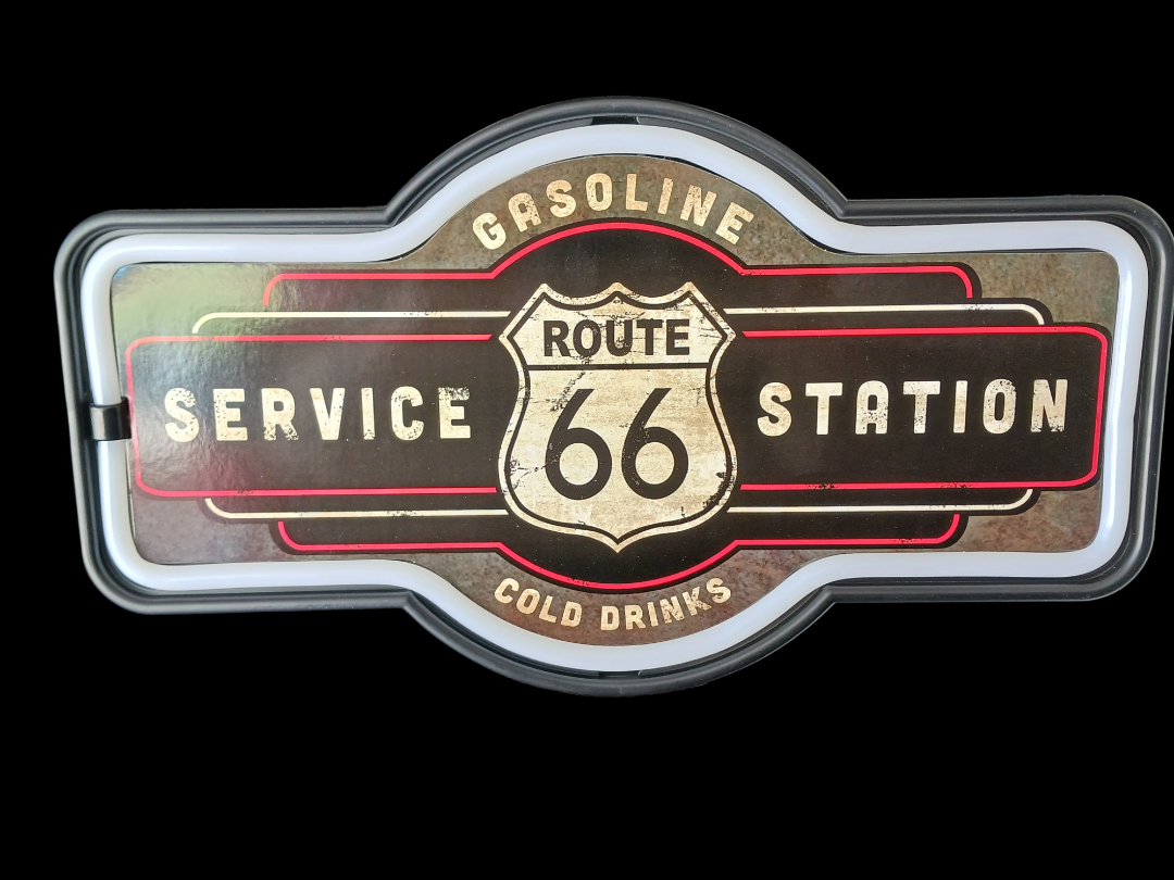 "Route 66 Service Station" LED rope sign